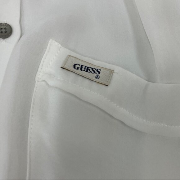 Guess Womens White Button-Down Long Sleeve Blouse Sz M - Picture 7 of 10